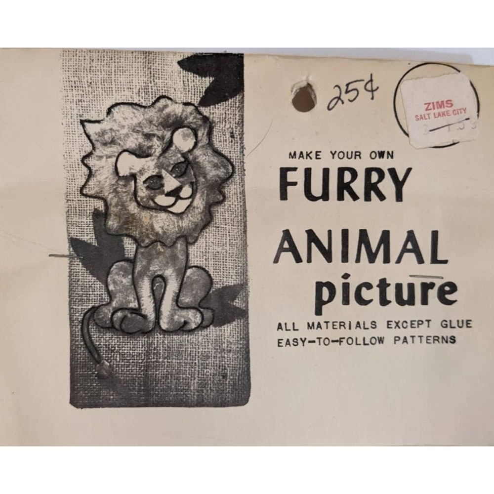 Vintage Mid-Century Make Your Own Furry Animal Picture Craft Kit‎ Lion Wall Art